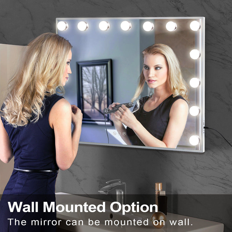 Hollywood LED Vanity Mirror Rectangle White Silver Wall Mirror