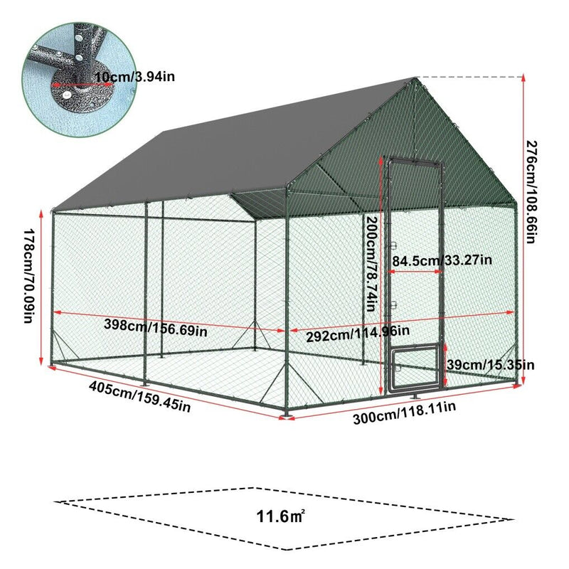 XL Chicken Coop 276x405x300cm Large Hen House Cage