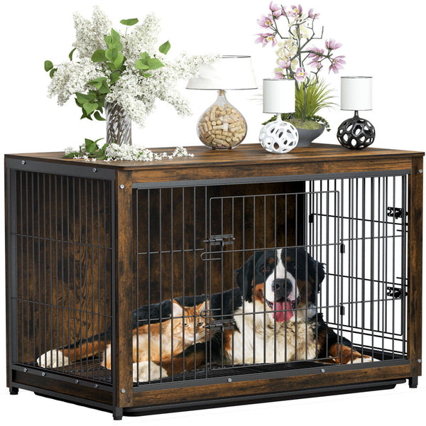 Large Wooden Dog Crate End Table Nightstand 100x59x74cm