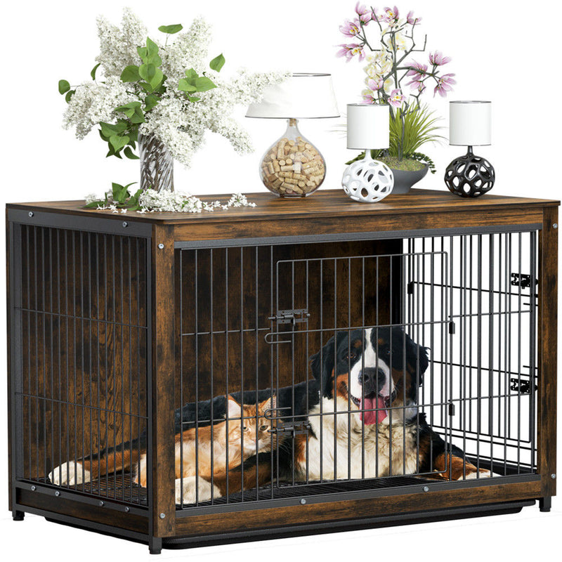 Large Wooden Dog Crate End Table Nightstand 100x59x74cm