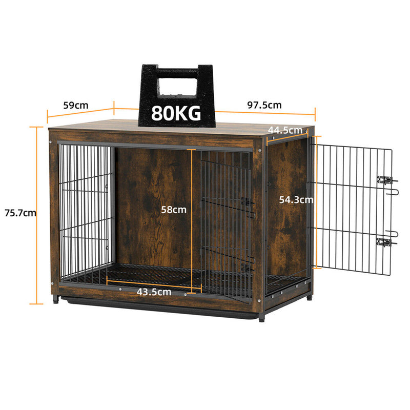 Large Wooden Dog Crate End Table Nightstand 100x59x74cm