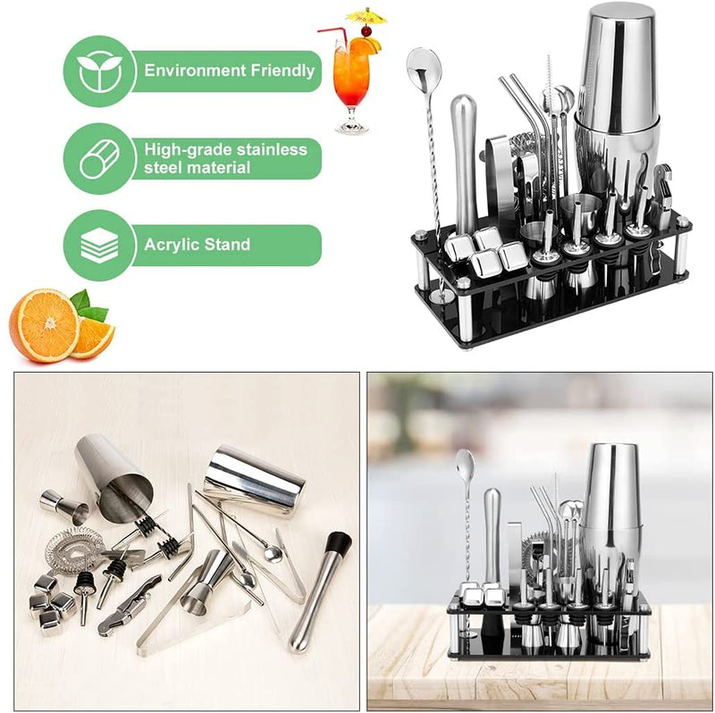 Cocktail Shaker Set Boston 23-Piece Stainless Steel and Professional Bar Tools for Drink Mixing