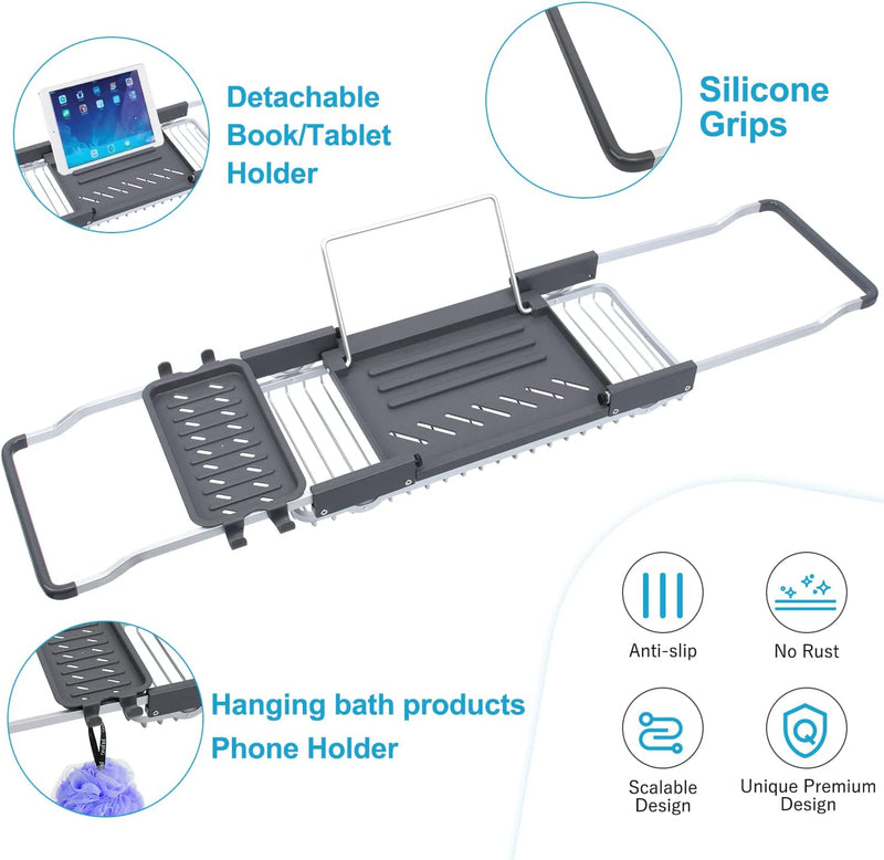 Aluminum Extendable Bathtub Caddy Tray for Bathroom