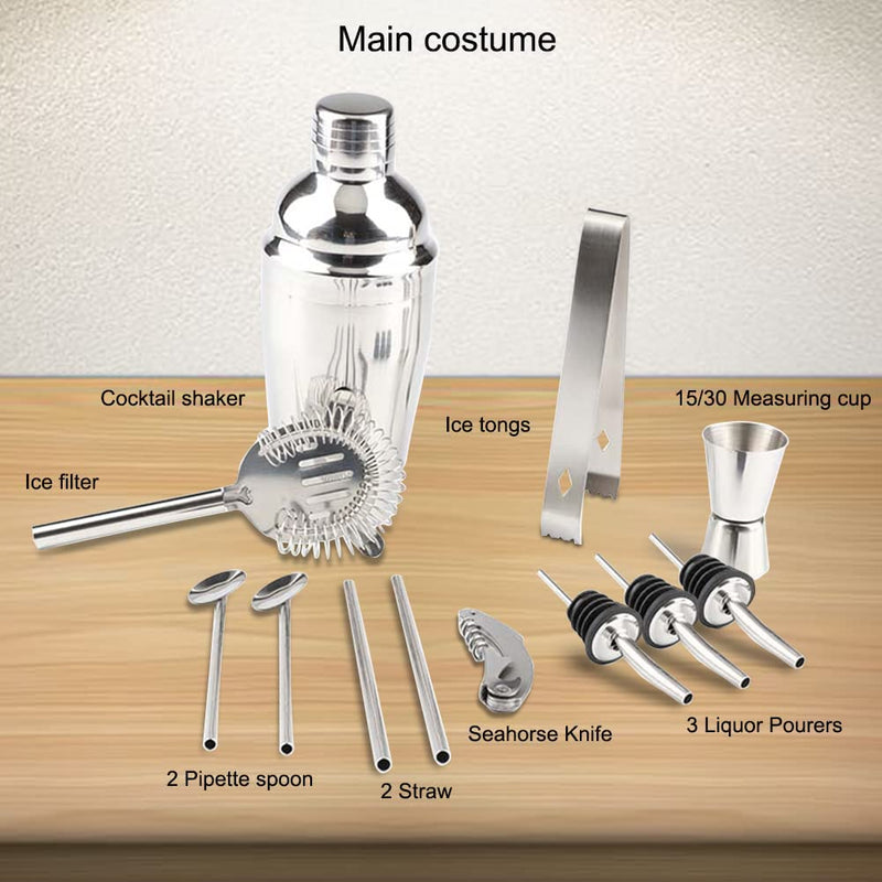 Steel Shaker Cocktail Bar Set Kit with 13 Pieces Bar Utensils