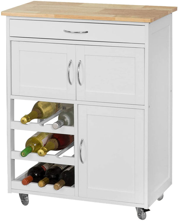 Kitchen Trolley with Wine Racks, Portable Workbench and Serving Cart for Bar or Dining