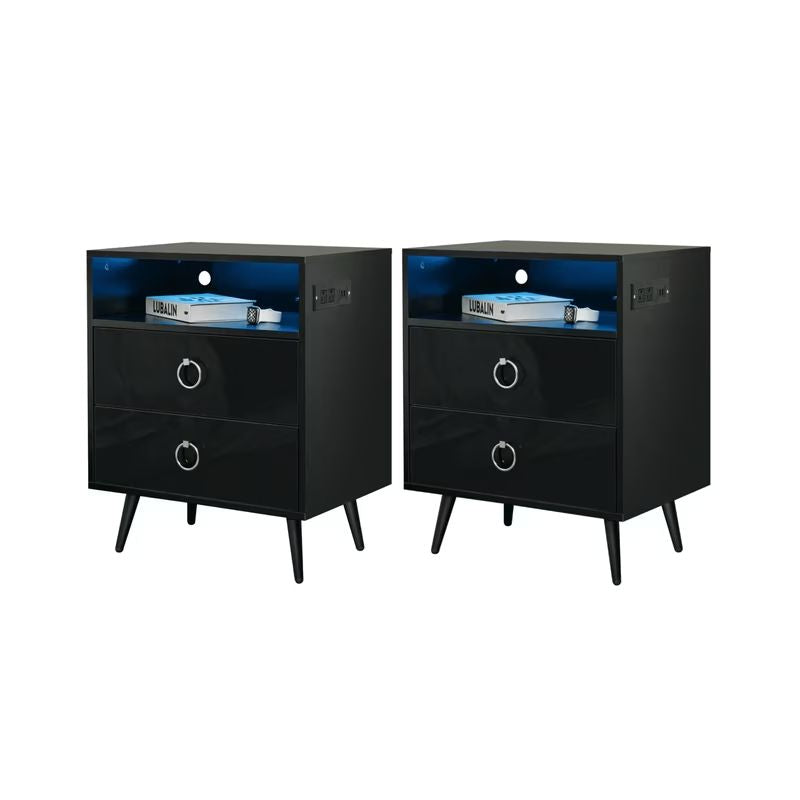 Modern LED Bedside table with USB and power socket black x 2