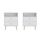 Modern LED Bedside table with USB and power socket white x 2