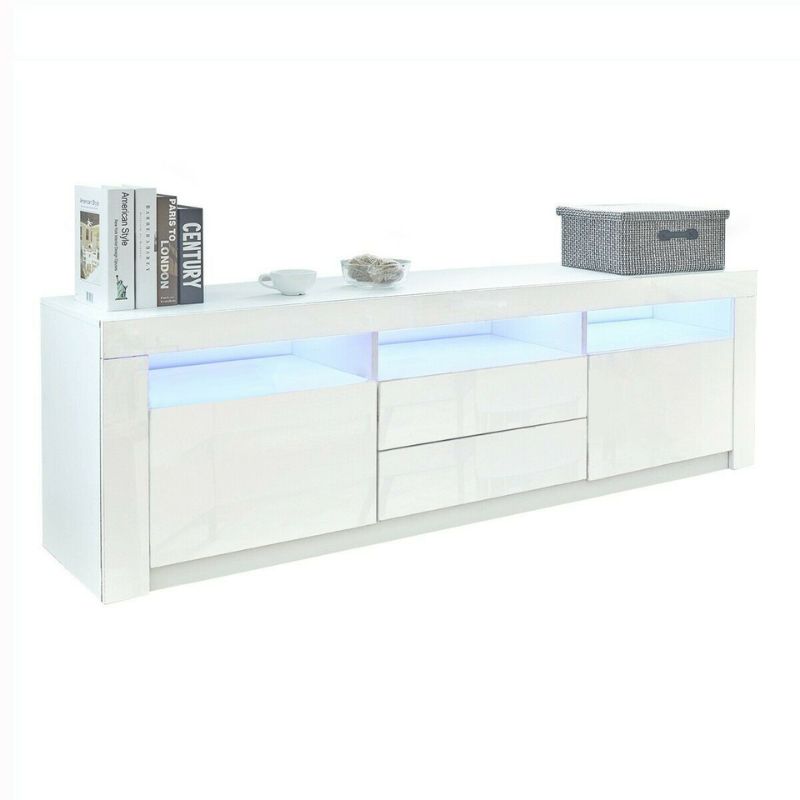 LED RGB TV Cabinet Entertainment Unit Stand Gloss Drawers 160cm White