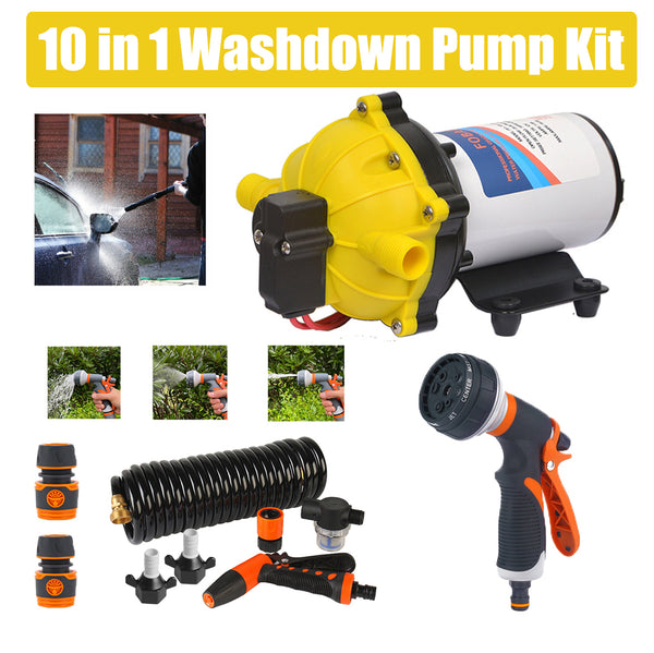 6.6GPM Washdown Pump Kit 12V Wash Pump w/ Hose Nozzle For Caravan RV Marine Boat