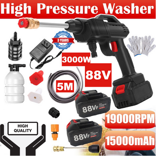 88V Cordless Electric High Pressure Washer Water Spray Gun Car Cleaner 2 Battery