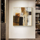 Wall Art 70cmx70cm Abstract gold brown painting style Gold Frame Canvas
