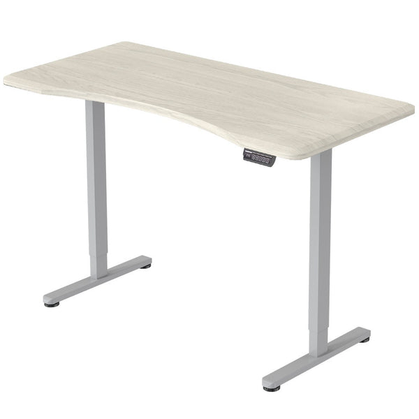 FORTIA Sit To Stand Up Standing Desk, 150x75cm, 72-118cm Electric Height Adjustable, Ergonomically Curved Edge, 50kg Rated, White Oak Style/Silver Frame