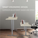 FORTIA Sit To Stand Up Standing Desk, 150x75cm, 72-118cm Electric Height Adjustable, Ergonomically Curved Edge, 50kg Rated, White Oak Style/Silver Frame
