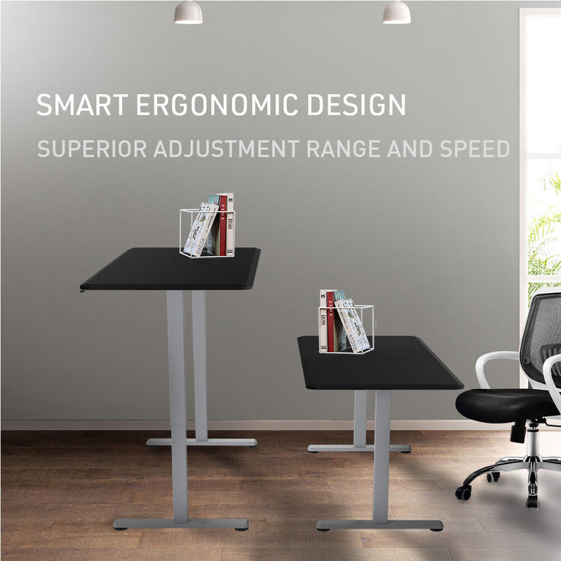 FORTIA Sit To Stand Up Standing Desk, 150x75cm, 72-118cm Electric Height Adjustable, 50kg Rated, Black/Silver Frame