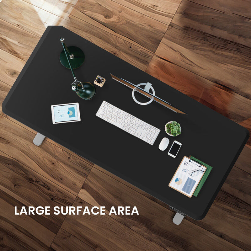 FORTIA Sit To Stand Up Standing Desk, 150x75cm, 72-118cm Electric Height Adjustable, 50kg Rated, Black/Silver Frame