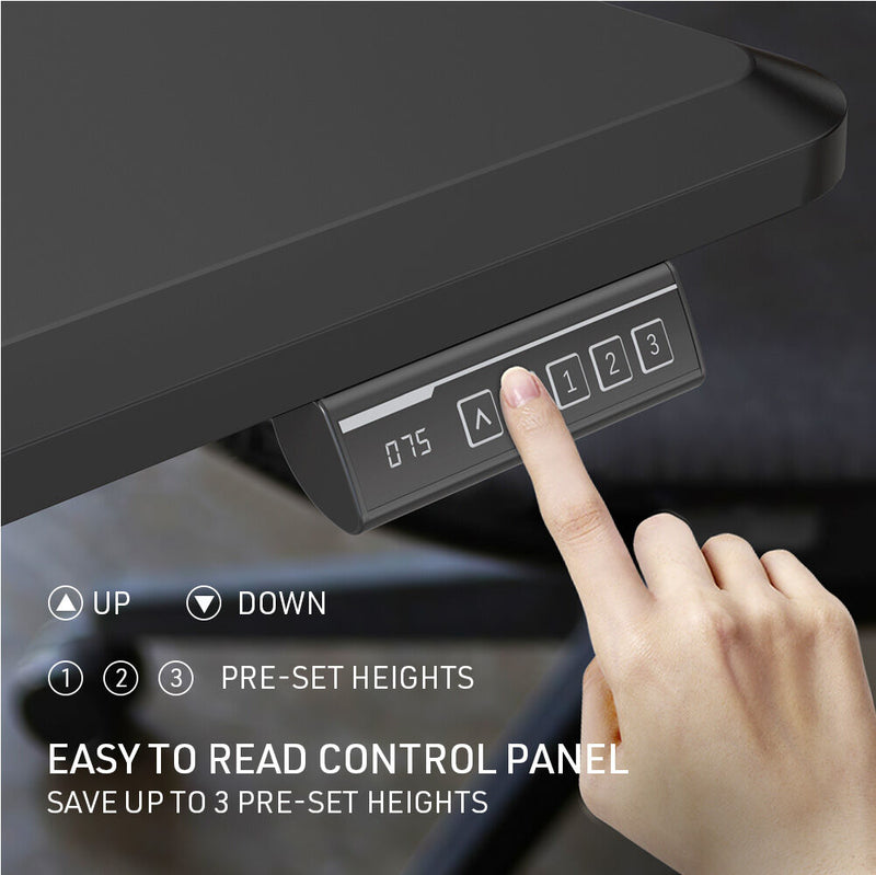 FORTIA Sit To Stand Up Standing Desk, 150x75cm, 72-118cm Electric Height Adjustable, 50kg Rated, Black/Silver Frame