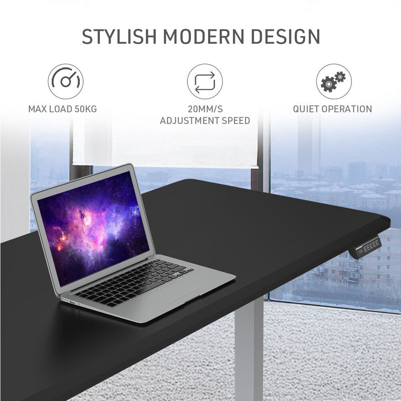 FORTIA Sit To Stand Up Standing Desk, 150x75cm, 72-118cm Electric Height Adjustable, 50kg Rated, Black/Silver Frame