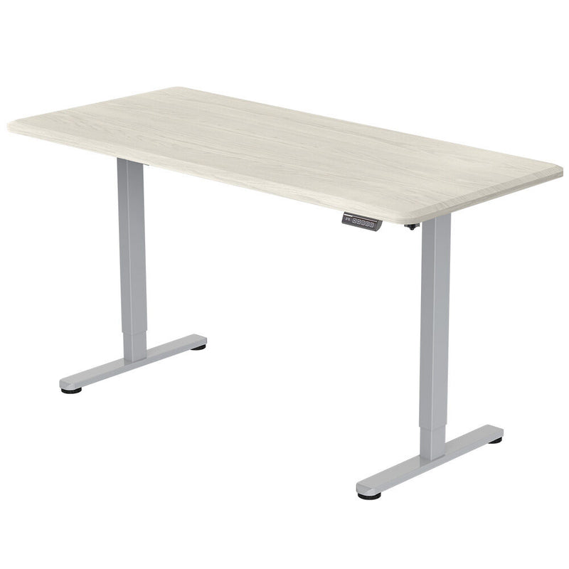 FORTIA Sit To Stand Up Standing Desk, 150x75cm, 72-118cm, Height Adjustable, 50kg Rated, White Oak Style/Silver Frame