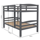 KINGSTON SLUMBER Single Bunk Bed Frame, Solid Pine 2-in-1 Modular Design, Converts to 2 Single Beds, For Kids, Grey