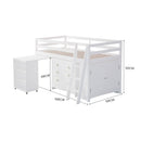 KINGSTON SLUMBER Wooden Kids Single Loft Bed Frame with Pull Out Desk, Storage Drawers, Cabinet - White