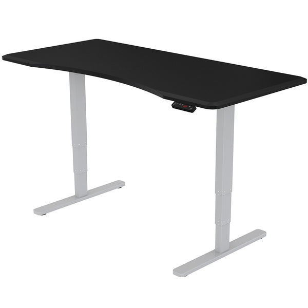 Fortia Sit To Stand Up Standing Desk, 150x70cm, 62-128cm Electric Height Adjustable, Dual Motor, 120kg Load, Arched, Black/Silver Frame