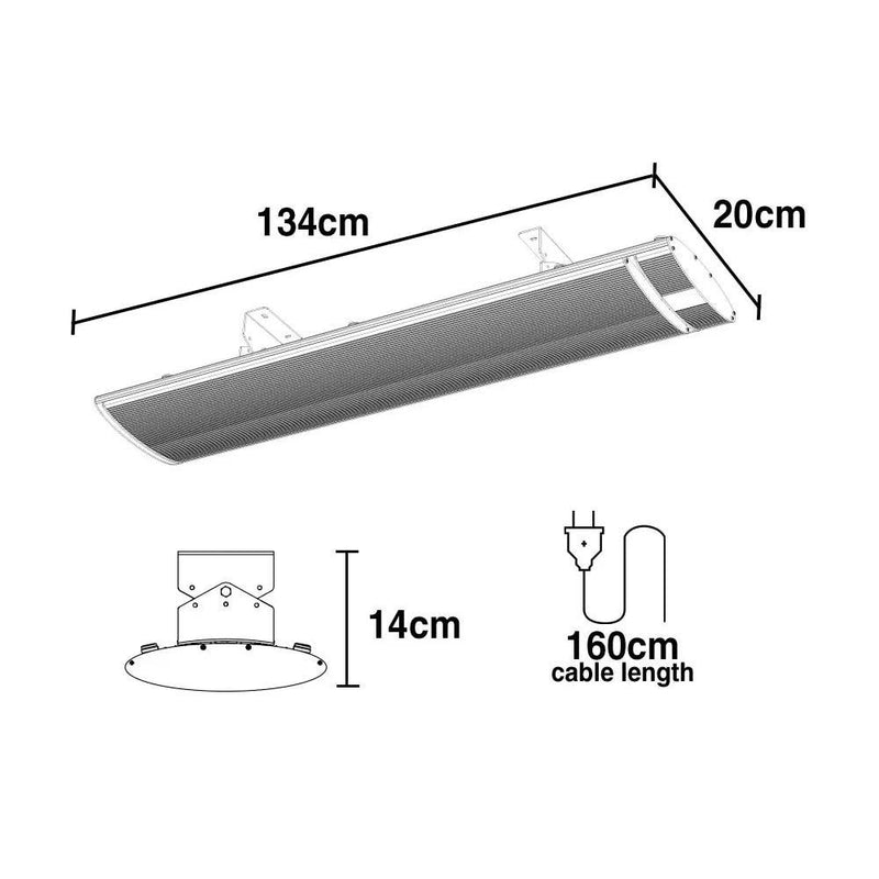 BIO 2400W Outdoor Strip Heater, Electric Radiant Slimline Heat Bar Panel, 10A Plug
