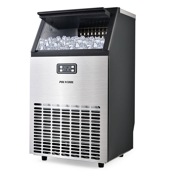 POLYCOOL Commercial Ice Maker Machine, up to 45kg/24hr, Stainless Steel, Undercounter, Freestanding