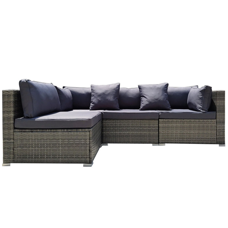 LONDON RATTAN 4 Seater Modular Outdoor Lounge Sofa Setting, Grey