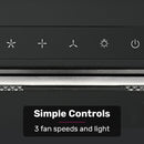 EUROCHEF 60cm Undermount Rangehood Black, Quiet 3-Speed, 3-Layer Dishwashable Filter, LED Lights EUR60B