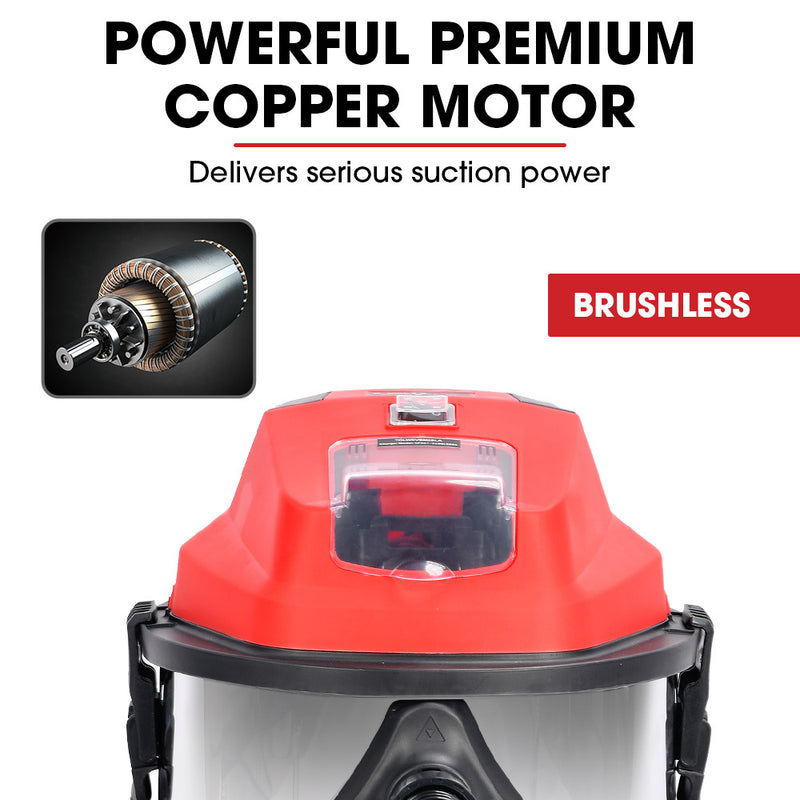 BAUMR-AG 30L Cordless Wet & Dry Vacuum Cleaner Kit, with 4Ah battery and Charger, Blower, HEPA Filter, Accessories, Stainless Steel, for Car, Home, Garage