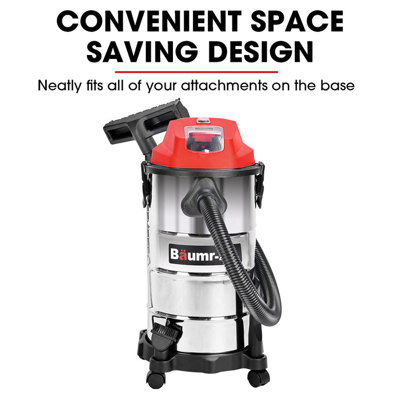 BAUMR-AG 30L Cordless Wet & Dry Vacuum Cleaner Kit, with 4Ah battery and Charger, Blower, HEPA Filter, Accessories, Stainless Steel, for Car, Home, Garage