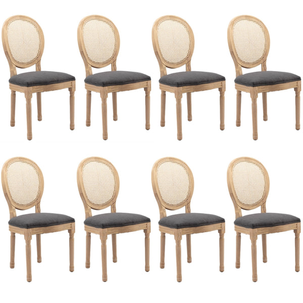 AADEN 8x Rattan Dining Chairs with Solid Wood Legs- Grey