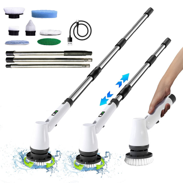 Cordless Electric Spin Scrubber with 7 Replaceable Brush Heads (White)