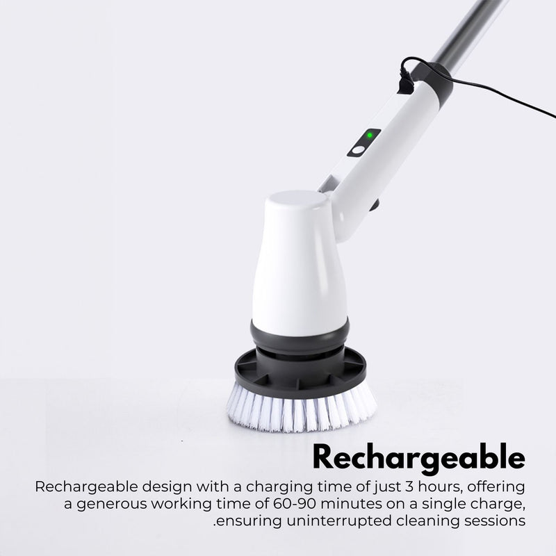 Cordless Electric Spin Scrubber with 7 Replaceable Brush Heads (White)