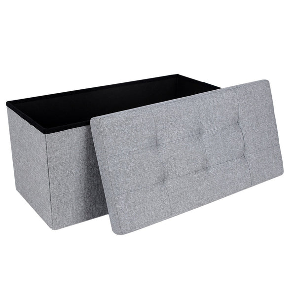 SONGMICS 76cm Folding Storage Ottoman Bench Foot Rest Stool Light Gray