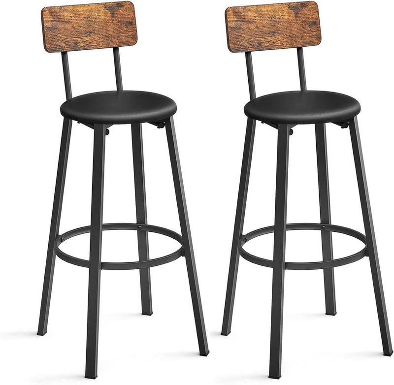 VASAGLE Set of 2 Bar Stools with Footrest PU Cover Vintage Brown Black