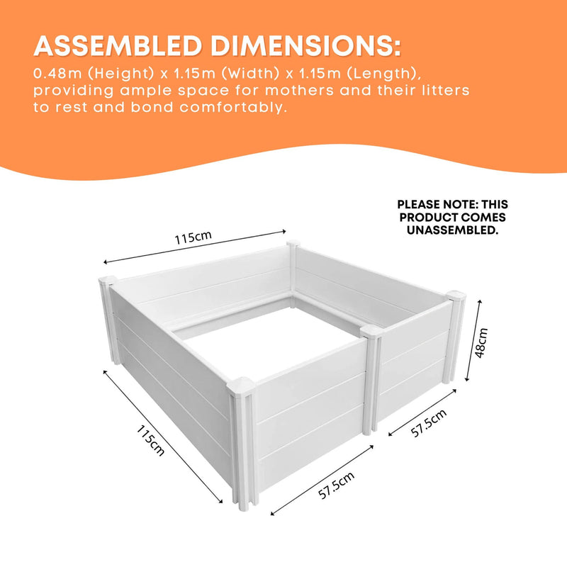Dog Whelping Box 1.15m x 1.15m x 0.48m - Puppy Birthing PVC Pen