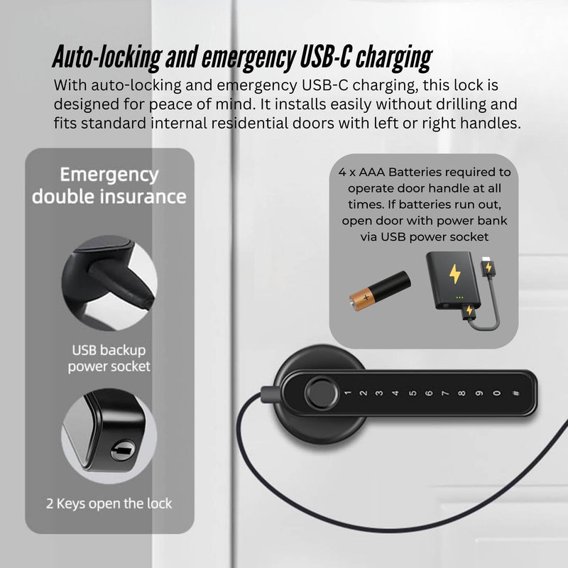 Digital Smart Door Lock Handle - 5in1 Keypad Home Entry Security System