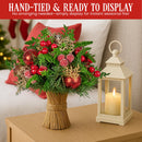 Christabelle 33cm Christmas Bouquet Pre-Decorated Holiday Floral Arrangement with Berries, Baubles & Pine Cones Festive Tabletop Centrepiece Decoration