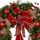 Christabelle 56cm Christmas Wreath Lush Green Holiday Door Wreath with Red Berries, Baubles & Pine Cones Pre-Decorated Festive Wall or Front Door Decoration