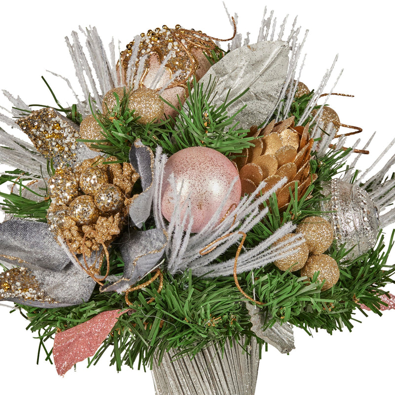 Christabelle 33cm Christmas Bouquet Pre Decorated Holiday Floral Arrangement w/Jewelled Baubles, Berries, Flowers & Pine