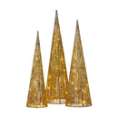Christabelle Pre-lit Gold Cone Christmas Trees Set Of 3 Warm White Led Lights