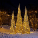 Christabelle Pre-lit Gold Cone Christmas Trees Set Of 3 Warm White Led Lights