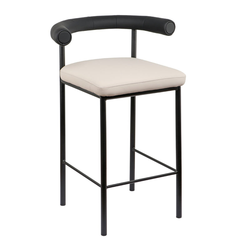 Cedric Bar Stool W/ High-density Foam Upholstered In PU Leather Sturdy Iron Frame In Black And Beige