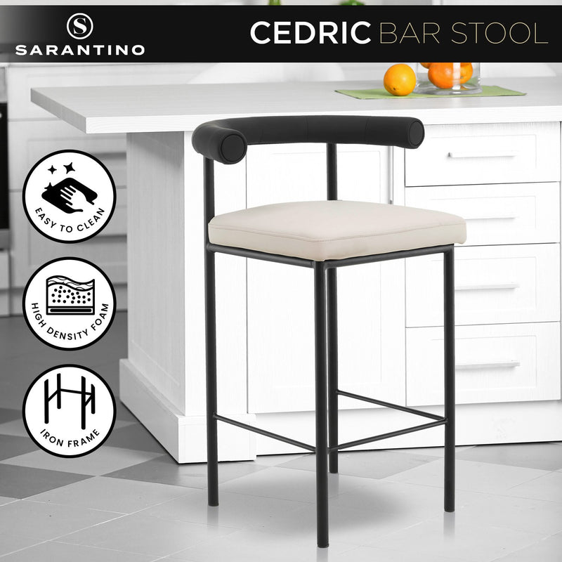 Cedric Bar Stool W/ High-density Foam Upholstered In PU Leather Sturdy Iron Frame In Black And Beige