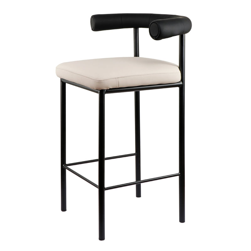 Cedric Bar Stool W/ High-density Foam Upholstered In PU Leather Sturdy Iron Frame In Black And Beige