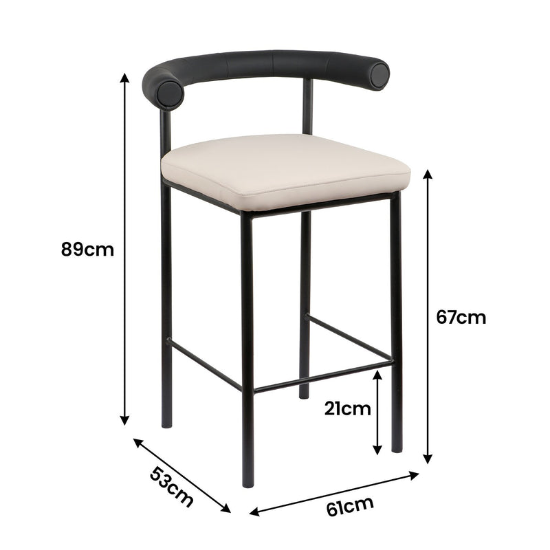 Cedric Bar Stool W/ High-density Foam Upholstered In PU Leather Sturdy Iron Frame In Black And Beige
