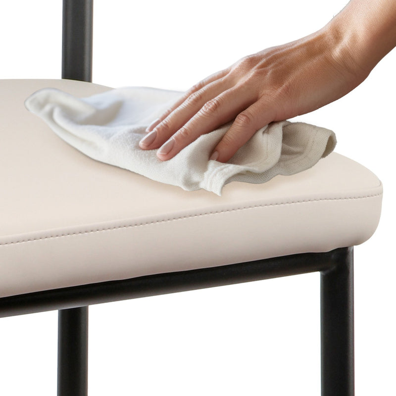 Cedric Bar Stool W/ High-density Foam Upholstered In PU Leather Sturdy Iron Frame In Black And Beige