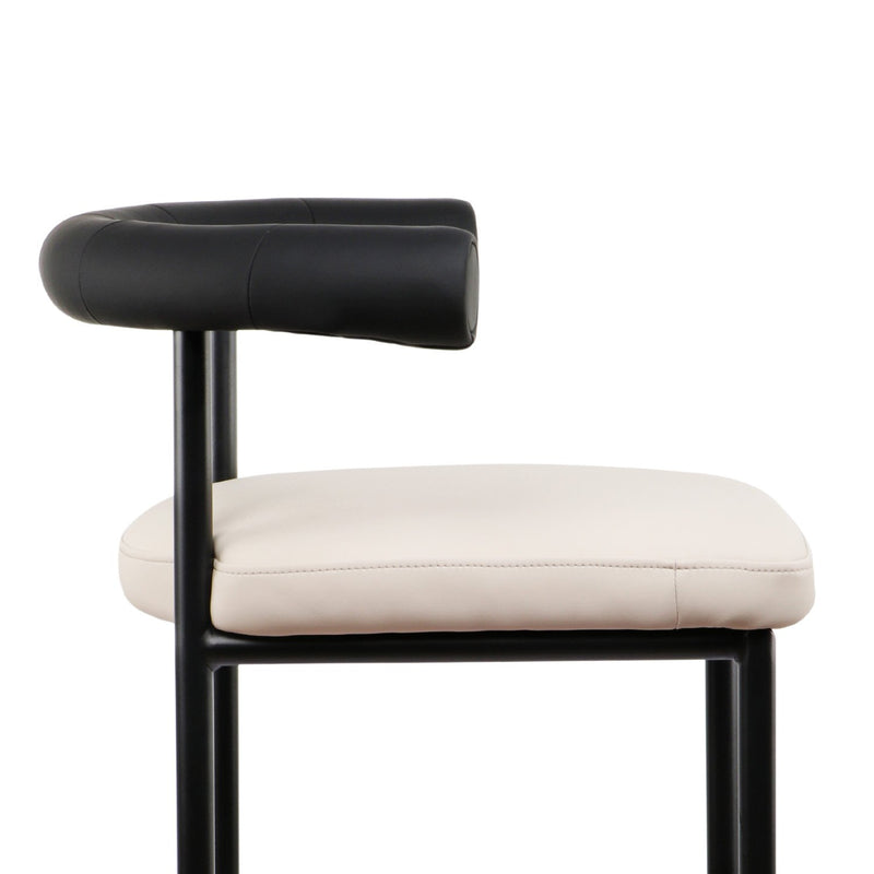 Cedric Bar Stool W/ High-density Foam Upholstered In PU Leather Sturdy Iron Frame In Black And Beige