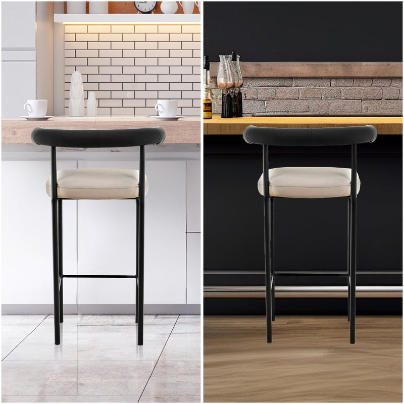 Cedric Bar Stool W/ High-density Foam Upholstered In PU Leather Sturdy Iron Frame In Black And Beige